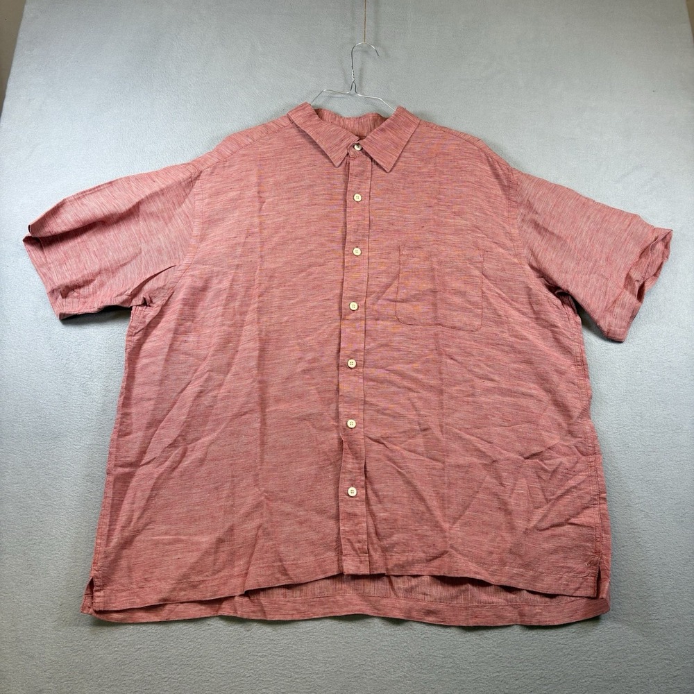 Orvis 100% Linen Shirt Mens XL Red Check Button Short Sleeve Casual Lightweight - Picture 1 of 7